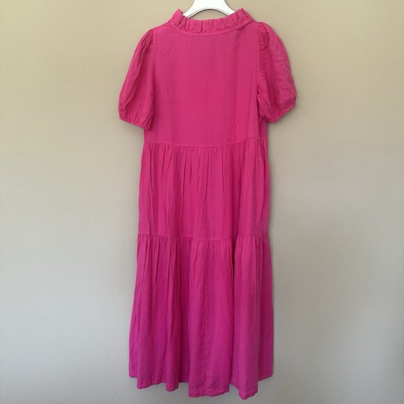 Crown & Ivy Women M Cottagecore Pink Tiered Ruffle Dress Pockets Puff Sleeve - Picture 6 of 6